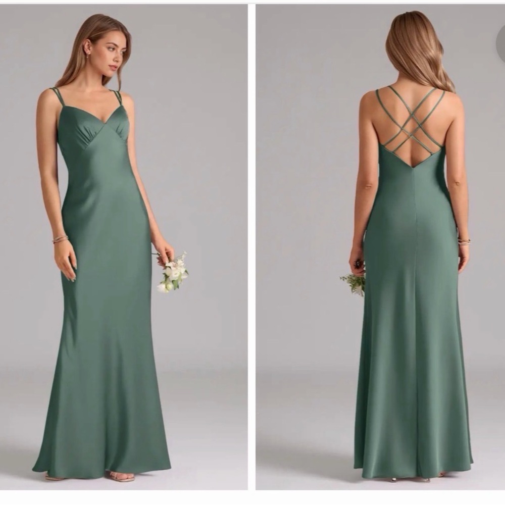 Azazie sea moss satin suttona dress